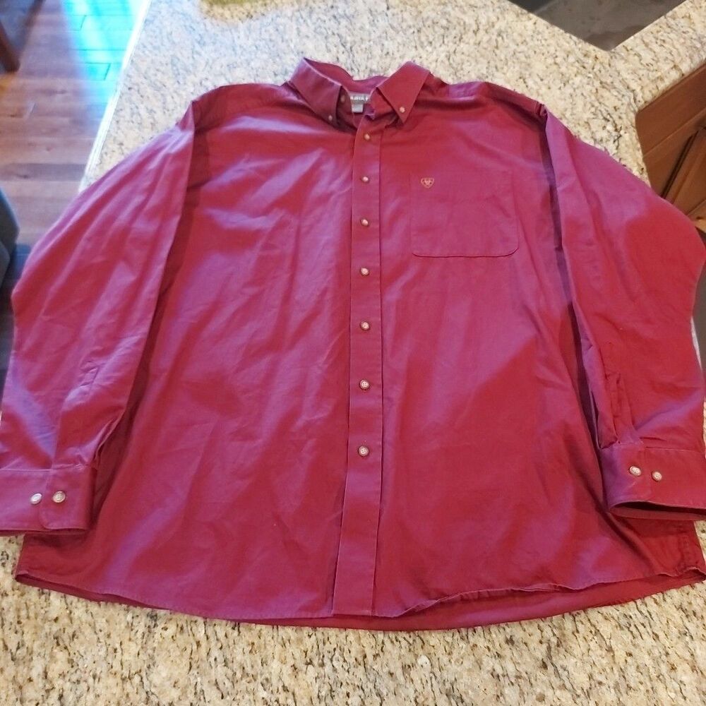 ARIAT Western Cowboy Button Down Shirt Men's 2XL Red Burgandy Long Sleeve Casual